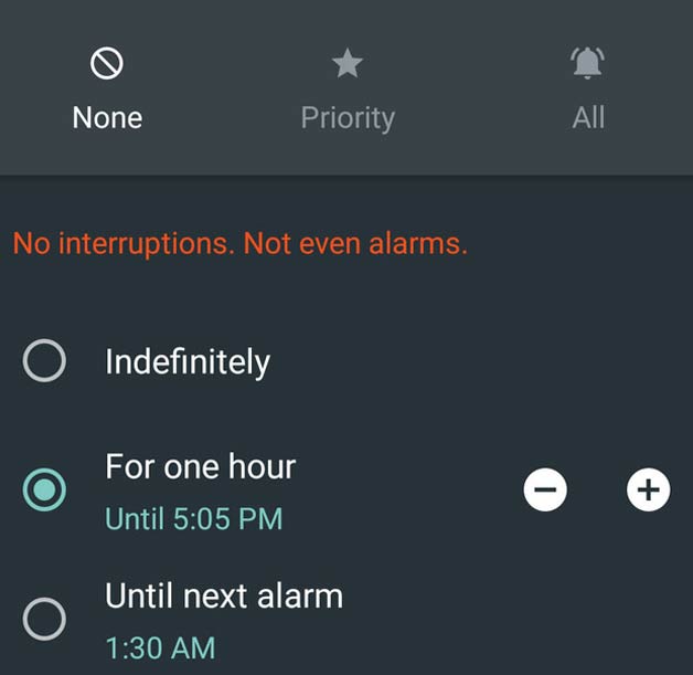 Android 5.1 Lollipop until next alarm