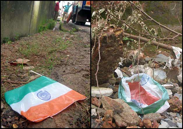 indian flag lying on road