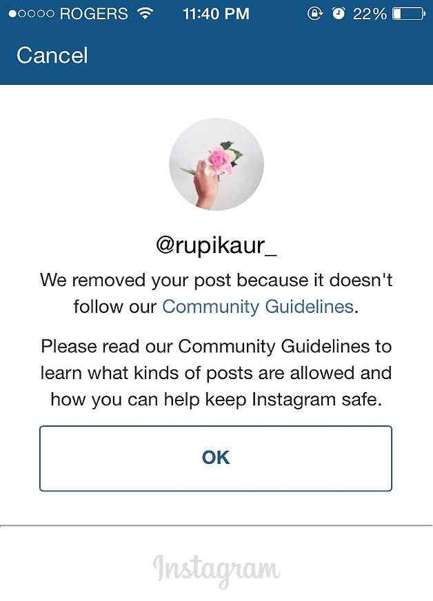 instagram removes menstruating image of indian girl