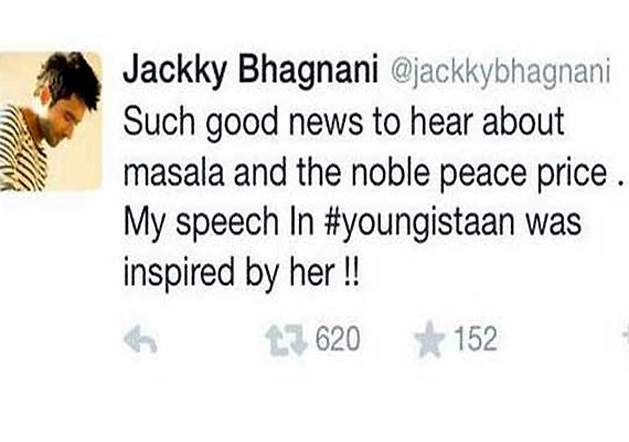 jackky bhagnani called malala as masala on twitter