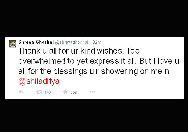 shreya ghoshal wedding tweet