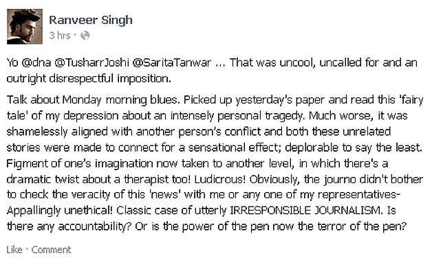 ranveer singh on facebook 