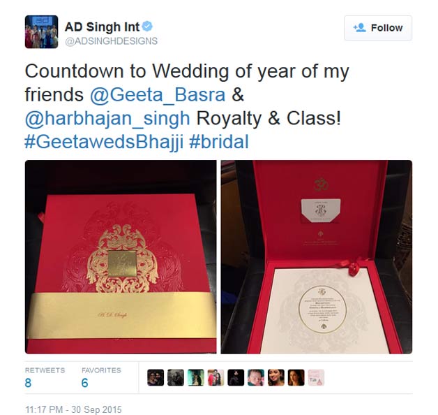 harbhajan singh geeta basra wedding card