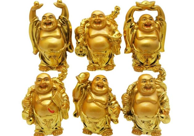 Small Laughing Happy Buddha Sculpture Antique Gold Statue Three Styles To Choose 