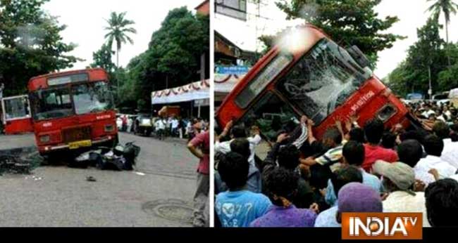 Pune crowd tilt city bus to rescue two boys