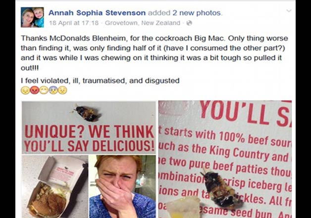 cockroach found inside McDonald's hamburger