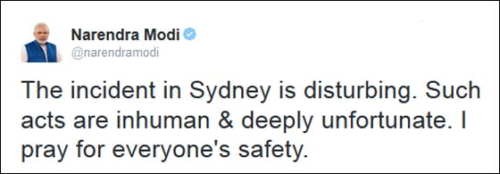 Narendra Modi on Sydney terror attack 