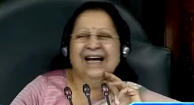 Sumitra Mahajan laughing in Lok Sabha