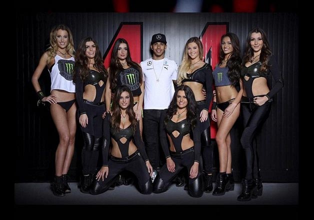 Hamilton with Moster Energy girls