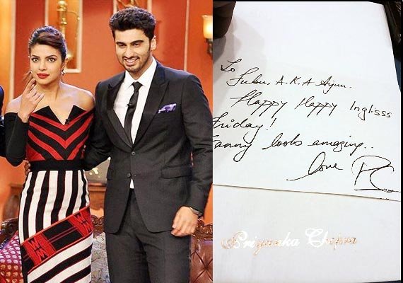 Priyanka Chopra sends hand-written wish note to Arjun Kapoor